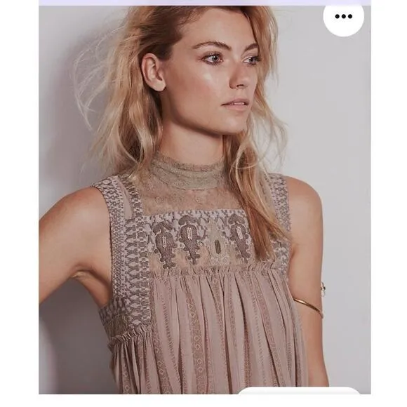 Free People Dress medium Georgette lace sheer Royalcore Regencycore Grunge