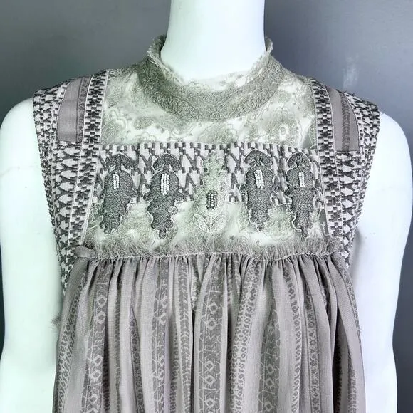 Free People Dress medium Georgette lace sheer Royalcore Regencycore Grunge