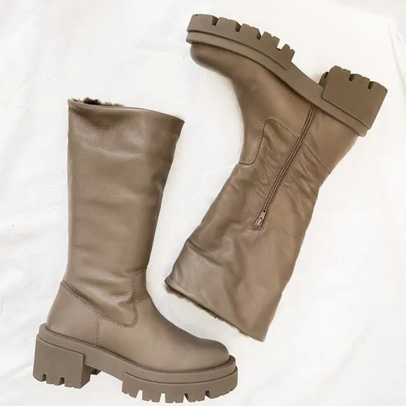 Free People Equitare Charlee Mid Lug Sole Boots in Taupe Size 39