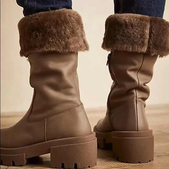 Free People Equitare Charlee Mid Lug Sole Boots in Taupe Size 39