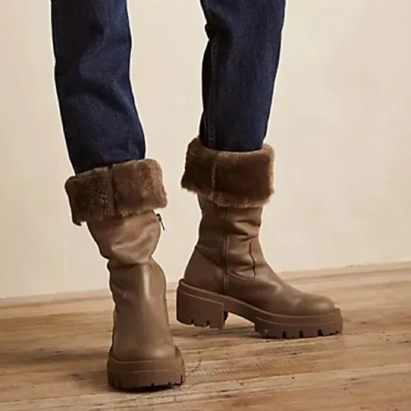 Free People Equitare Charlee Mid Lug Sole Boots in Taupe Size 39