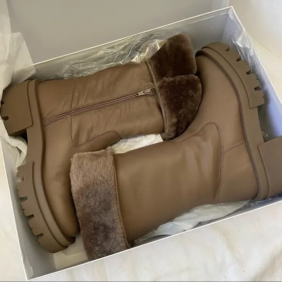Free People Equitare Charlee Mid Lug Sole Boots in Taupe Size 39