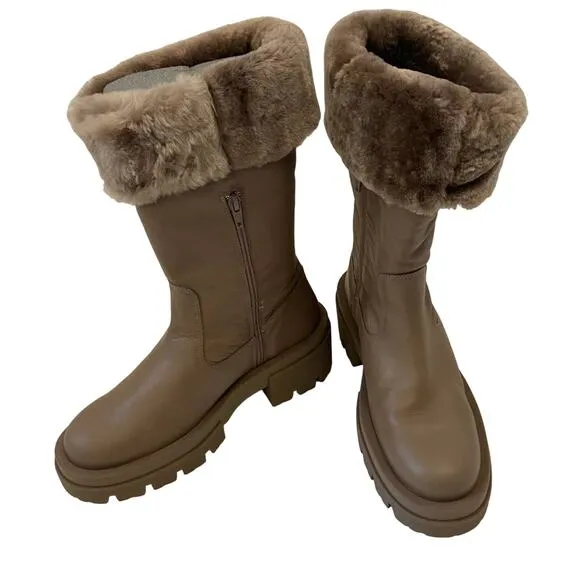 Free People Equitare Charlee Mid Lug Sole Boots in Taupe Size 39