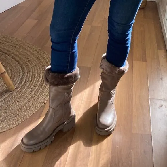 Free People Equitare Charlee Mid Lug Sole Boots in Taupe Size 39