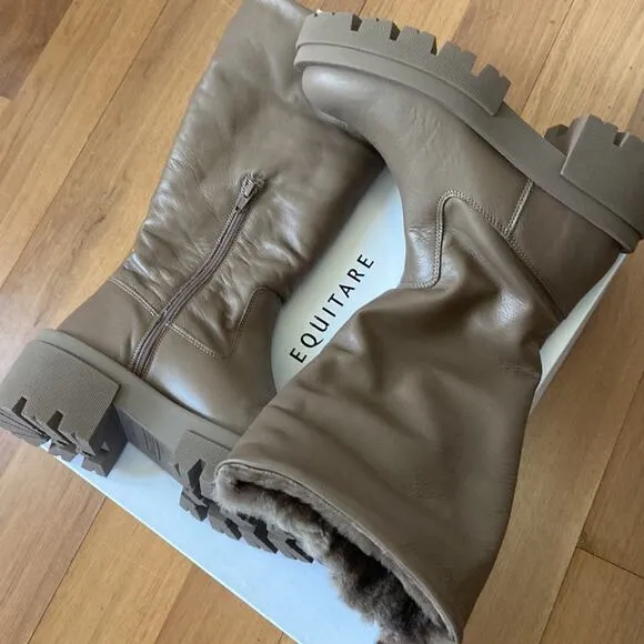 Free People Equitare Charlee Mid Lug Sole Boots in Taupe Size 39