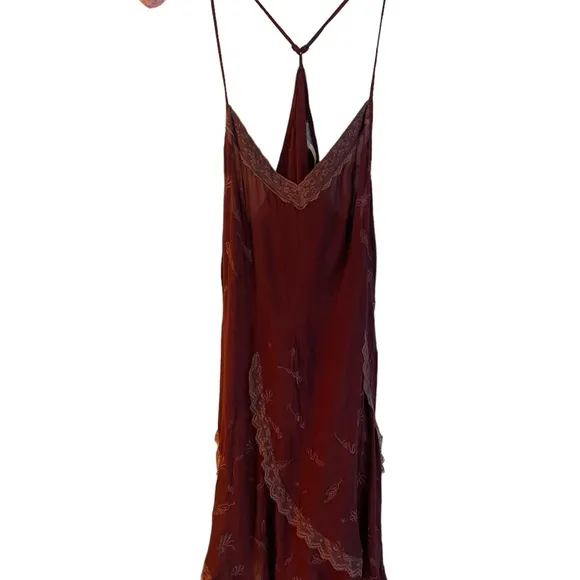 Free People intimately burgundy wine slip dress lace layering holiday Christmas