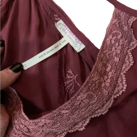 Free People intimately burgundy wine slip dress lace layering holiday Christmas