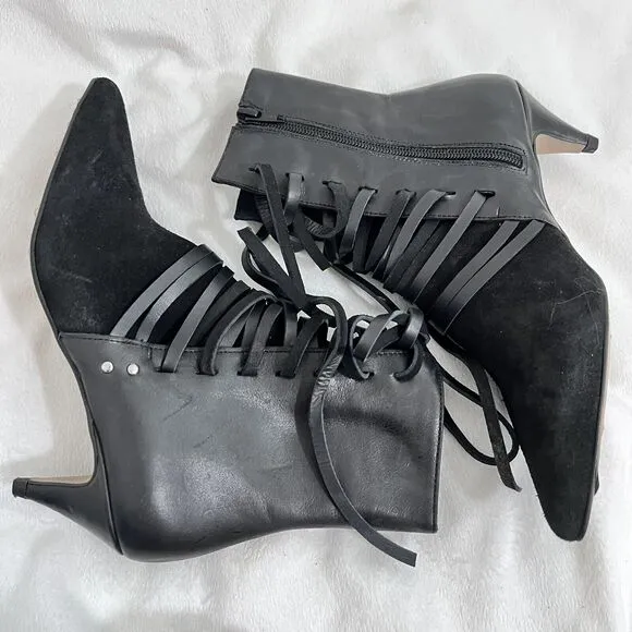 Free People Juliette Kitten Heel Ankle Boots Black Leather Size 36 Witchy Twee