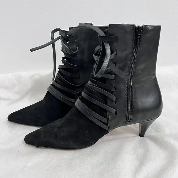 Free People Juliette Kitten Heel Ankle Boots Black Leather Size 36 Witchy Twee