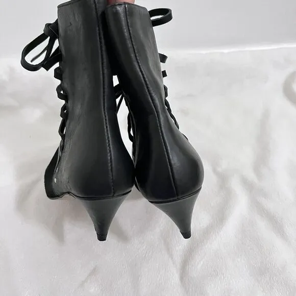Free People Juliette Kitten Heel Ankle Boots Black Leather Size 36 Witchy Twee