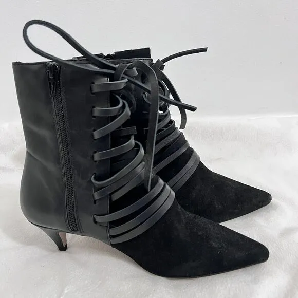 Free People Juliette Kitten Heel Ankle Boots Black Leather Size 36 Witchy Twee