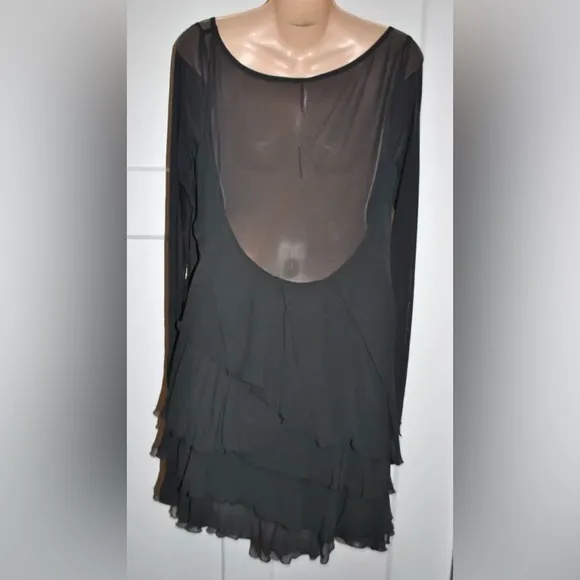 FREE PEOPLE Love Me Love Me Not Ruffle Mini Black Dress size L NWT $198
