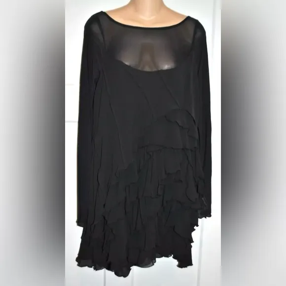 FREE PEOPLE Love Me Love Me Not Ruffle Mini Black Dress size L NWT $198