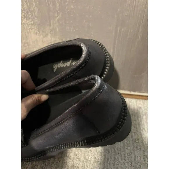 Free People Lyra Women 39 / 9 Black Leather Slip On Casual Penny Loafer Lug Sole