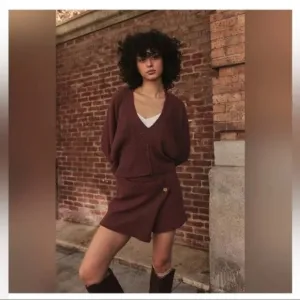 Free People Primavera Skort Sweater Set in Dark Brown Medium NWT