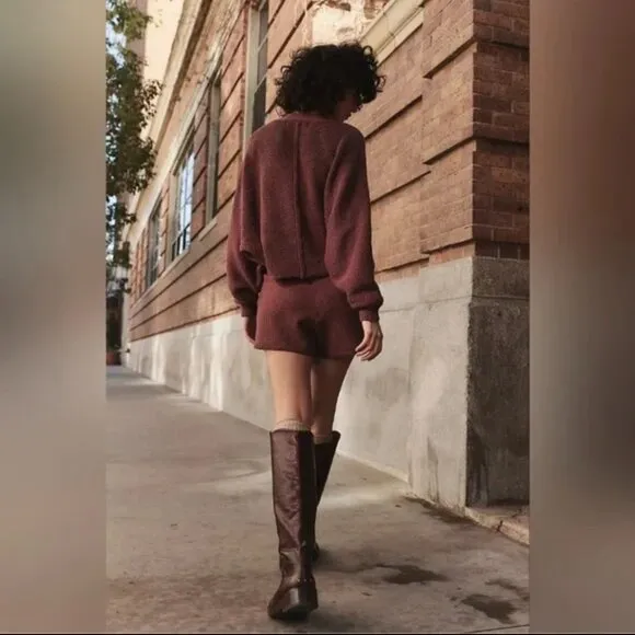 Free People Primavera Skort Sweater Set in Dark Brown Medium NWT