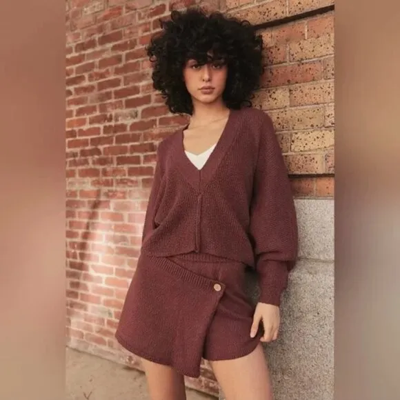 Free People Primavera Skort Sweater Set in Dark Brown Medium NWT