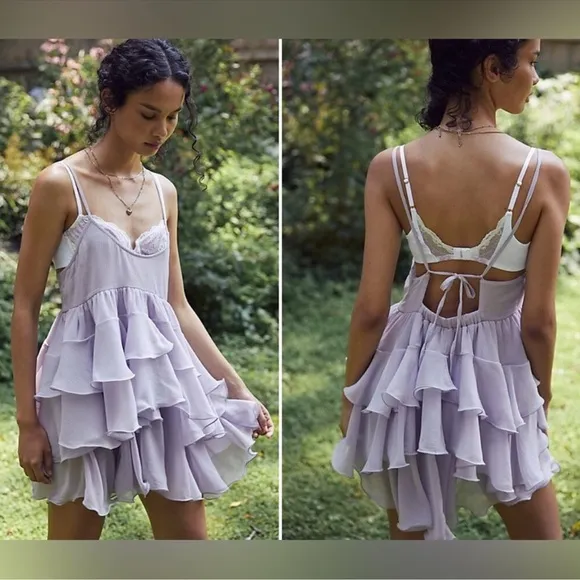 Free People Runaway Rockstar Layered Tiered Balletcore Sheer Mini Slip Dress New