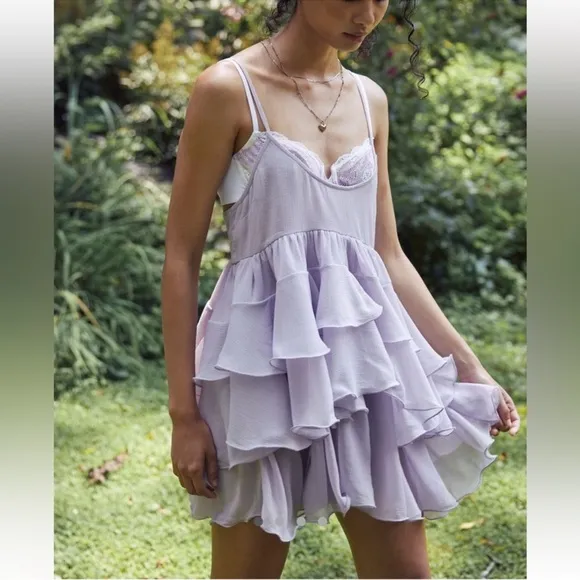 Free People Runaway Rockstar Layered Tiered Balletcore Sheer Mini Slip Dress New