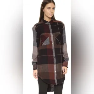 Free People Street Talk Plaid Shirt Dress Size Large - Brown and Grey