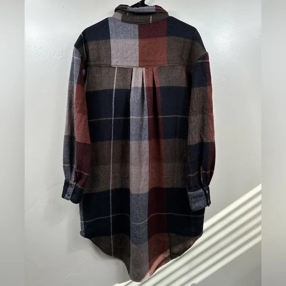 Free People Street Talk Plaid Shirt Dress Size Large - Brown and Grey