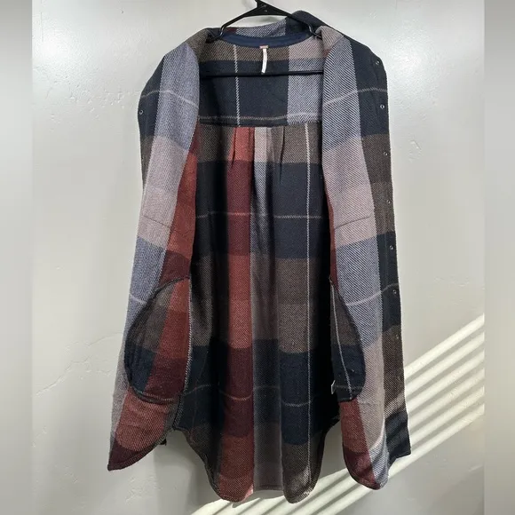 Free People Street Talk Plaid Shirt Dress Size Large - Brown and Grey