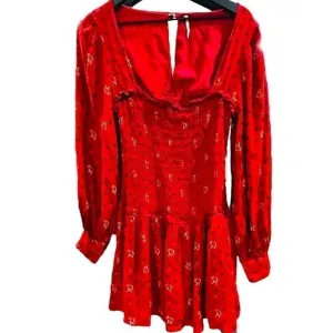 FREE PEOPLE Two Faces Smocked Floral Red Dress Size Small