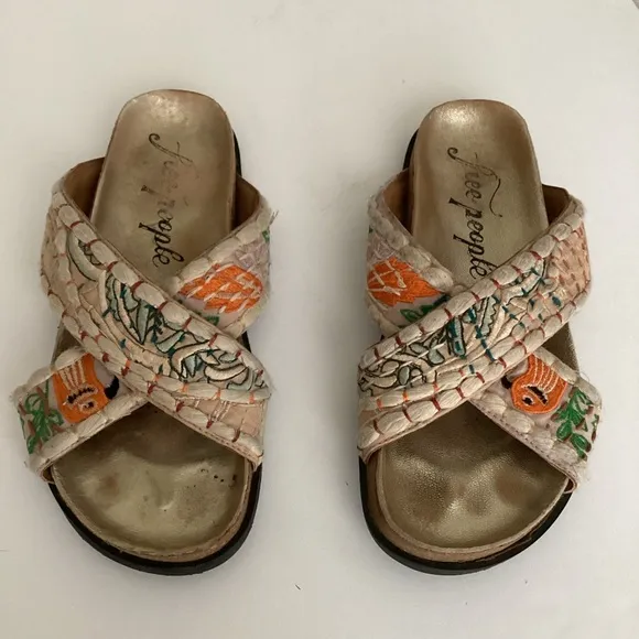 Free People Wildflower Patchwork Kantha Sandals Womens Size 38 Summer Hippie Y2K