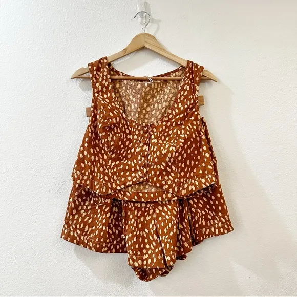 Free People Women's Bennett Vest Top &amp; Shorts Set Size 6 Fawn Combo
