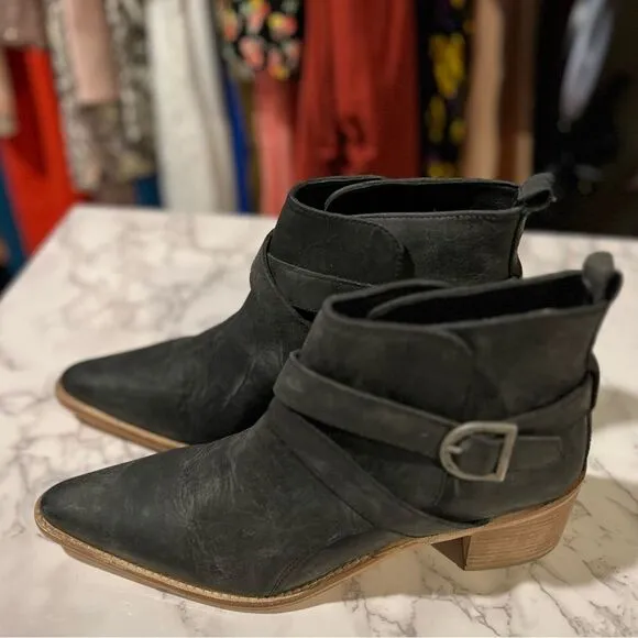 Free People Back Loop Ankle Boots In Black