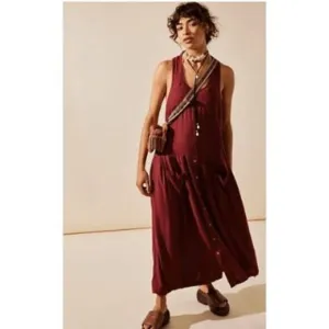 Free People Runaway With Me Easy Going Sleeveless Linen Blend Maxi Dress Small