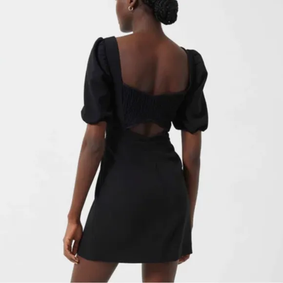French Connection Whisper Cut Out Mini Dress Black NWT 71MZR Puff Sleeve Size 10