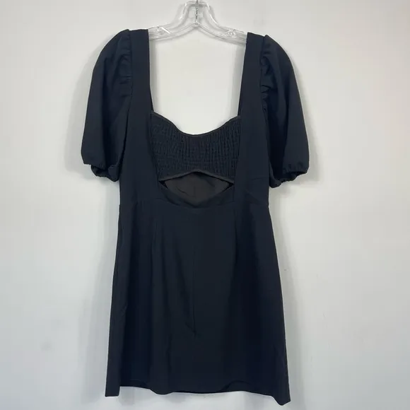 French Connection Whisper Cut Out Mini Dress Black NWT 71MZR Puff Sleeve Size 10
