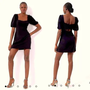 French Connection Whisper Cut Out Mini Dress Black NWT 71MZR Puff Sleeve Size 10