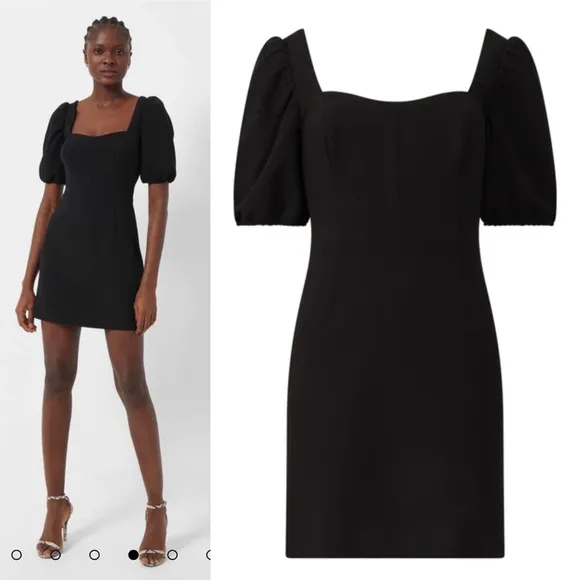 French Connection Whisper Cut Out Mini Dress Black NWT 71MZR Puff Sleeve Size 10
