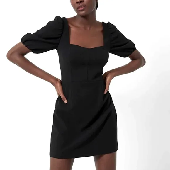 French Connection Whisper Cut Out Mini Dress Black NWT 71MZR Puff Sleeve Size 10