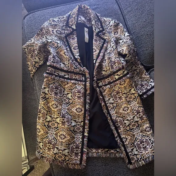 Fringe-Trim Jacquard Topper Jacket- Brand New size 0
