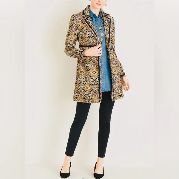 Fringe-Trim Jacquard Topper Jacket- Brand New size 0
