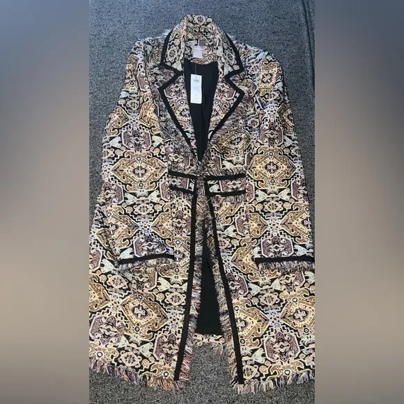 Fringe-Trim Jacquard Topper Jacket- Brand New size 0