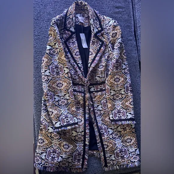 Fringe-Trim Jacquard Topper Jacket- Brand New size 0