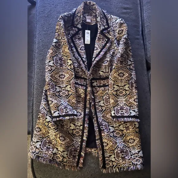Fringe-Trim Jacquard Topper Jacket- Brand New size 0