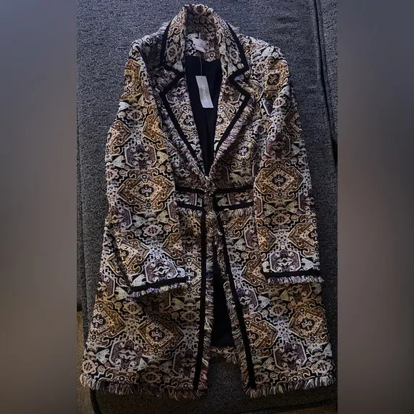 Fringe-Trim Jacquard Topper Jacket- Brand New size 0