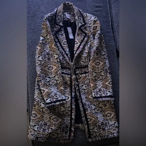 Fringe-Trim Jacquard Topper Jacket- Brand New size 0