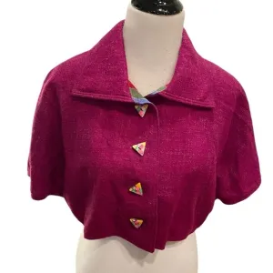 Frippery Women's Collared Magenta Color w/Plaid Lining Capelet w/Funky Buttons