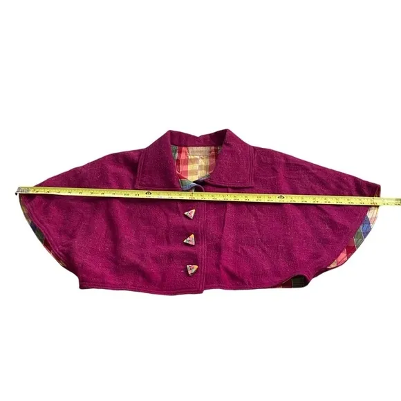 Frippery Women's Collared Magenta Color w/Plaid Lining Capelet w/Funky Buttons
