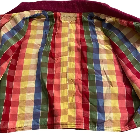 Frippery Women's Collared Magenta Color w/Plaid Lining Capelet w/Funky Buttons