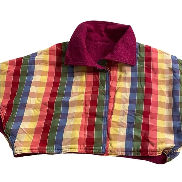 Frippery Women's Collared Magenta Color w/Plaid Lining Capelet w/Funky Buttons