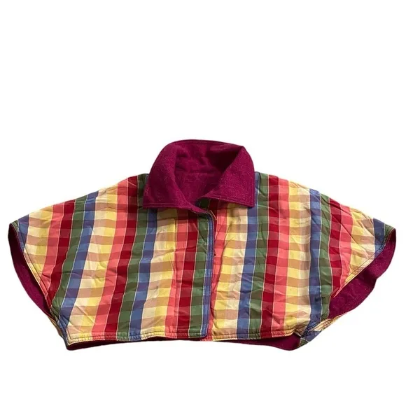 Frippery Women's Collared Magenta Color w/Plaid Lining Capelet w/Funky Buttons