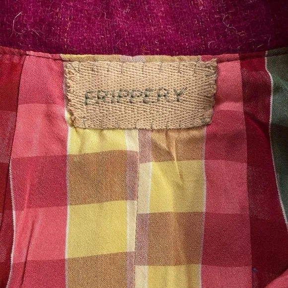 Frippery Women's Collared Magenta Color w/Plaid Lining Capelet w/Funky Buttons