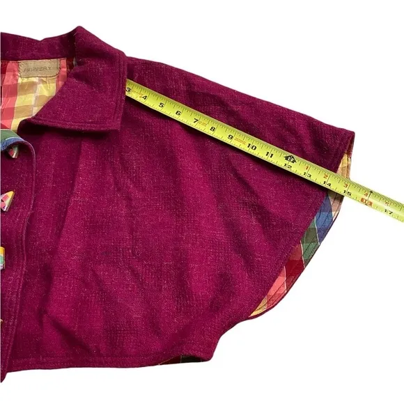 Frippery Women's Collared Magenta Color w/Plaid Lining Capelet w/Funky Buttons